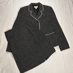 Talbots Vintage Skirt Suit Set Black White Woven Blazer 6 Skirt 8 Made in USA